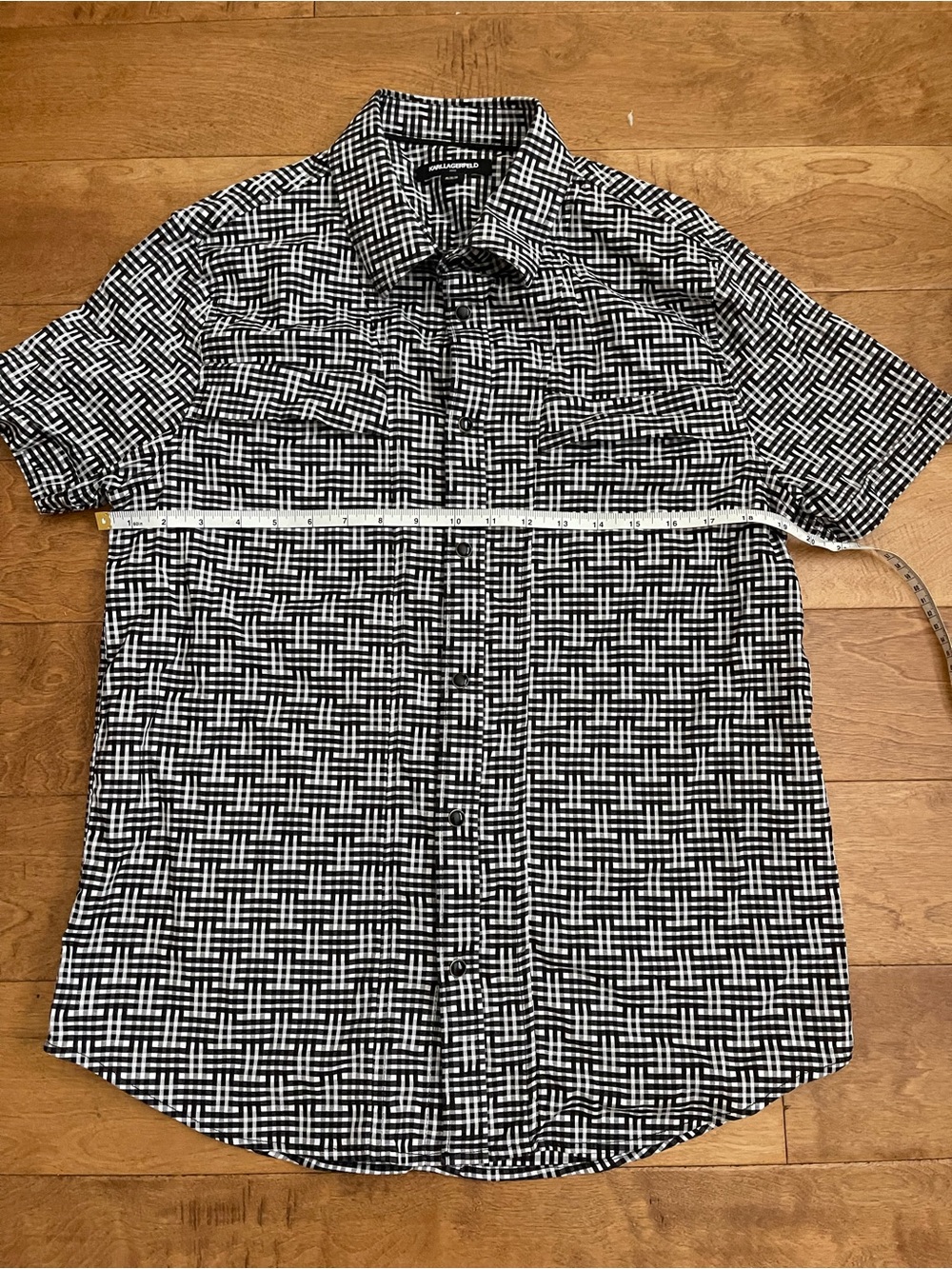 Karl Lagerfeld Short Sleeve Button-Up Shirt in Black & White Pattern